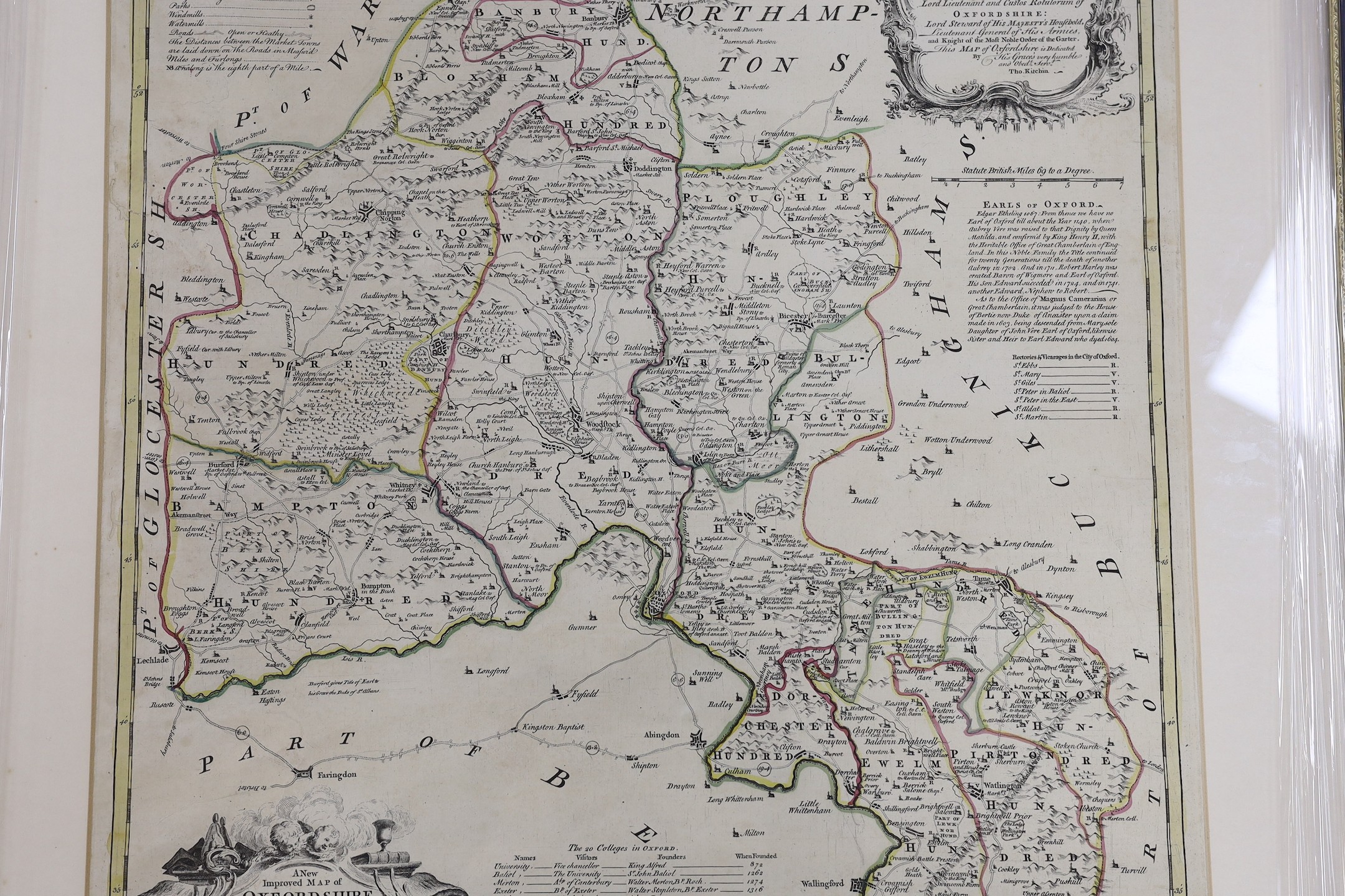 Thomas Kitchin, coloured engraving, A New and Improved Map of Oxfordshire, sold by J. Hinton, London, 1750, 72 x 54cm